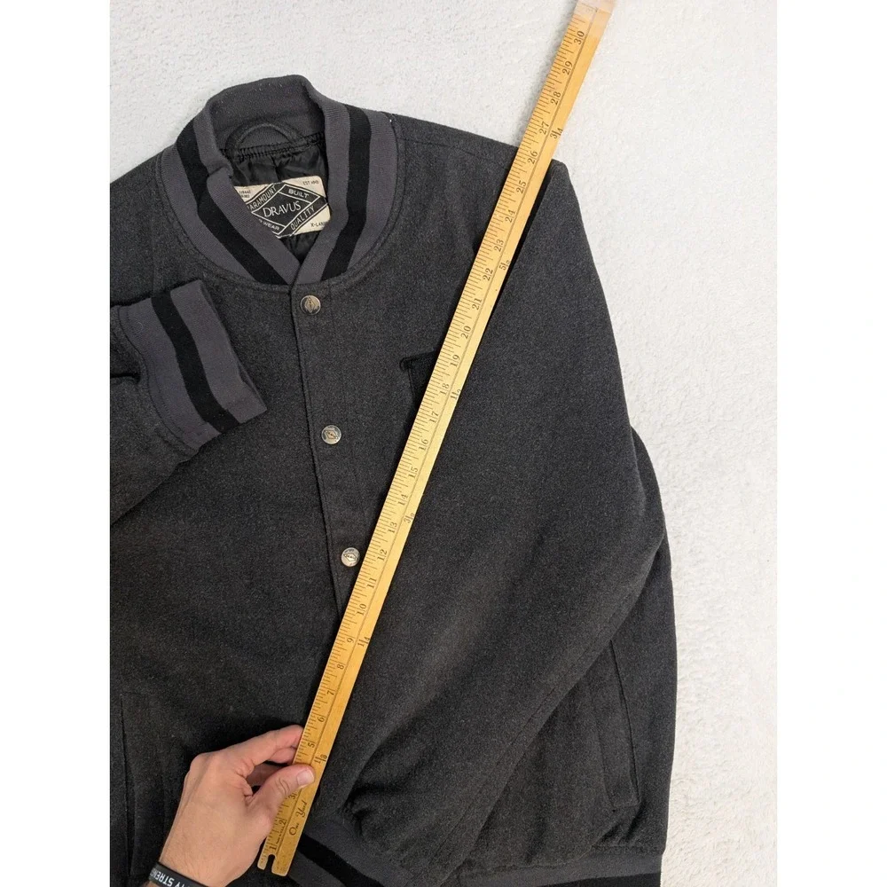 Dravus Varsity Letterman Jacket‎ Mens XL Black Gray Snap Button Up Wool Nylon
